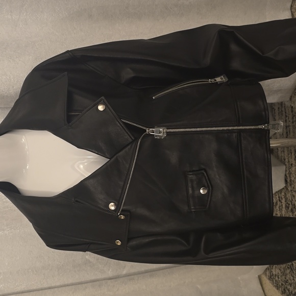 Antonio Melani Black Leather Jacket Biker Moto Silver Zippers New XL Retro 90s - Picture 8 of 11